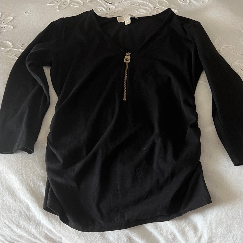 Michael Kors Black V-Neck Blouse with Zipper